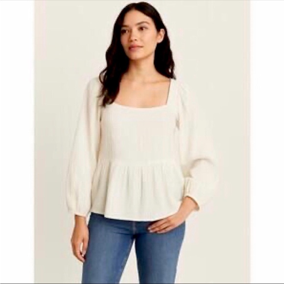 Madewell Tops - MADEWELL Babydoll Boho Millbrook Square Neck Peplum Cream Ivory Blouse Top